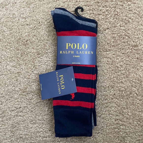 Polo Ralph Lauren Other - POLO RALPH LAUREN LOGO MENS NAVY/RED STRIPES GRAY BLUE DRESS SOCKS 3 PAIRS NWT